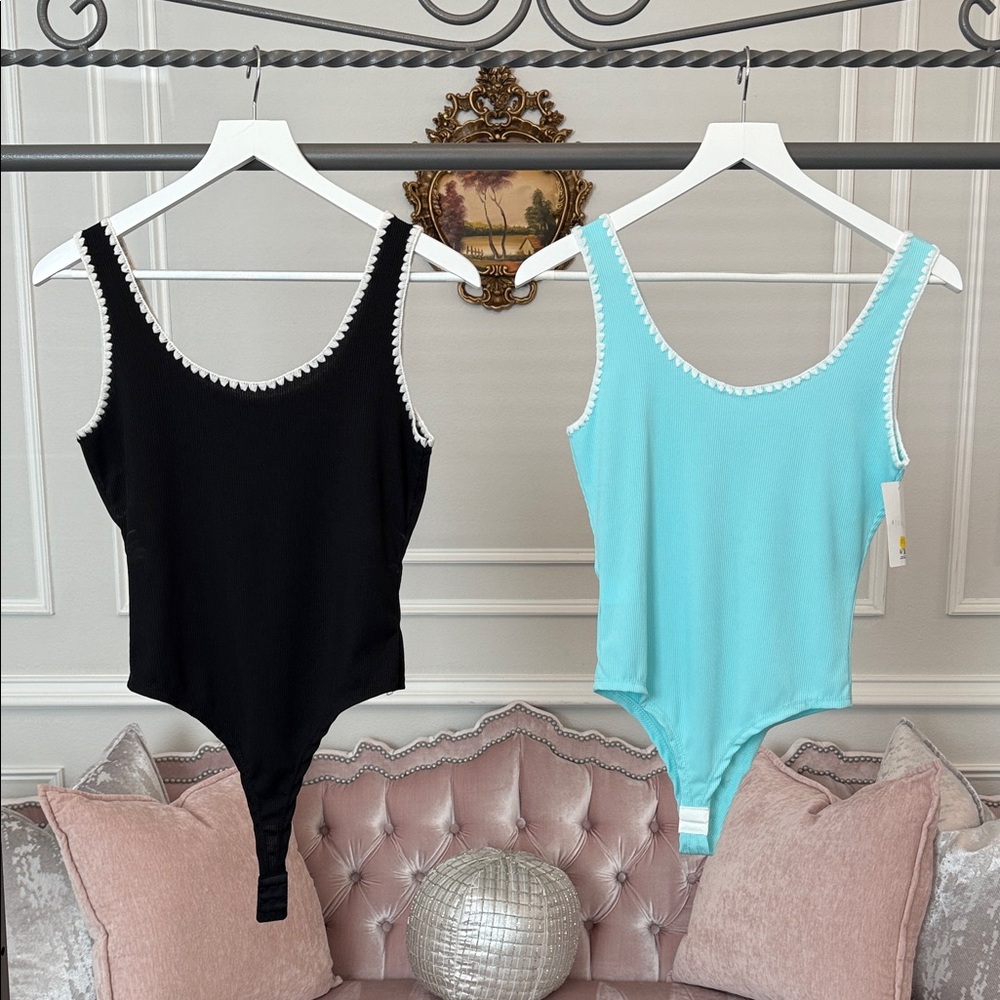 NWT SET OF 2 Black and Blue Sleeveless Bodysuits